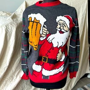 Ugly Christmas Sweater Santa with Beer Size Small